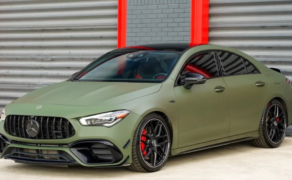 Matte-green wrapped Mercedes — Veilmotive color-change vinyl showcase
